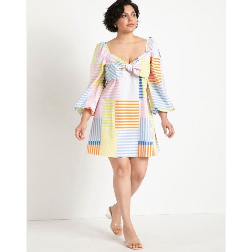 Eloquii White and Blue Bell Sleeve Sundress